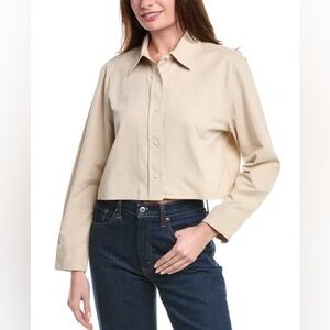 Vince Cropped Button Up Shirt Size L Beige
